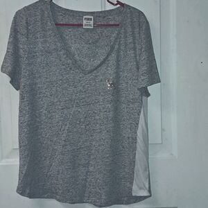 Pink VS Sequin Bling Woman's Large Gray Dog Tee 2018